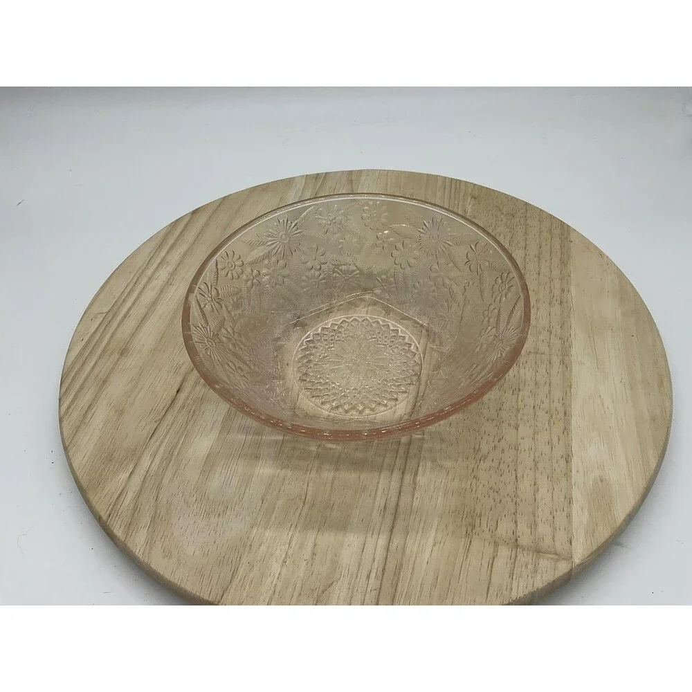 Vintage Pink Depression Glass Serving Bowl Floral Pressed Pattern Unmarked Decor